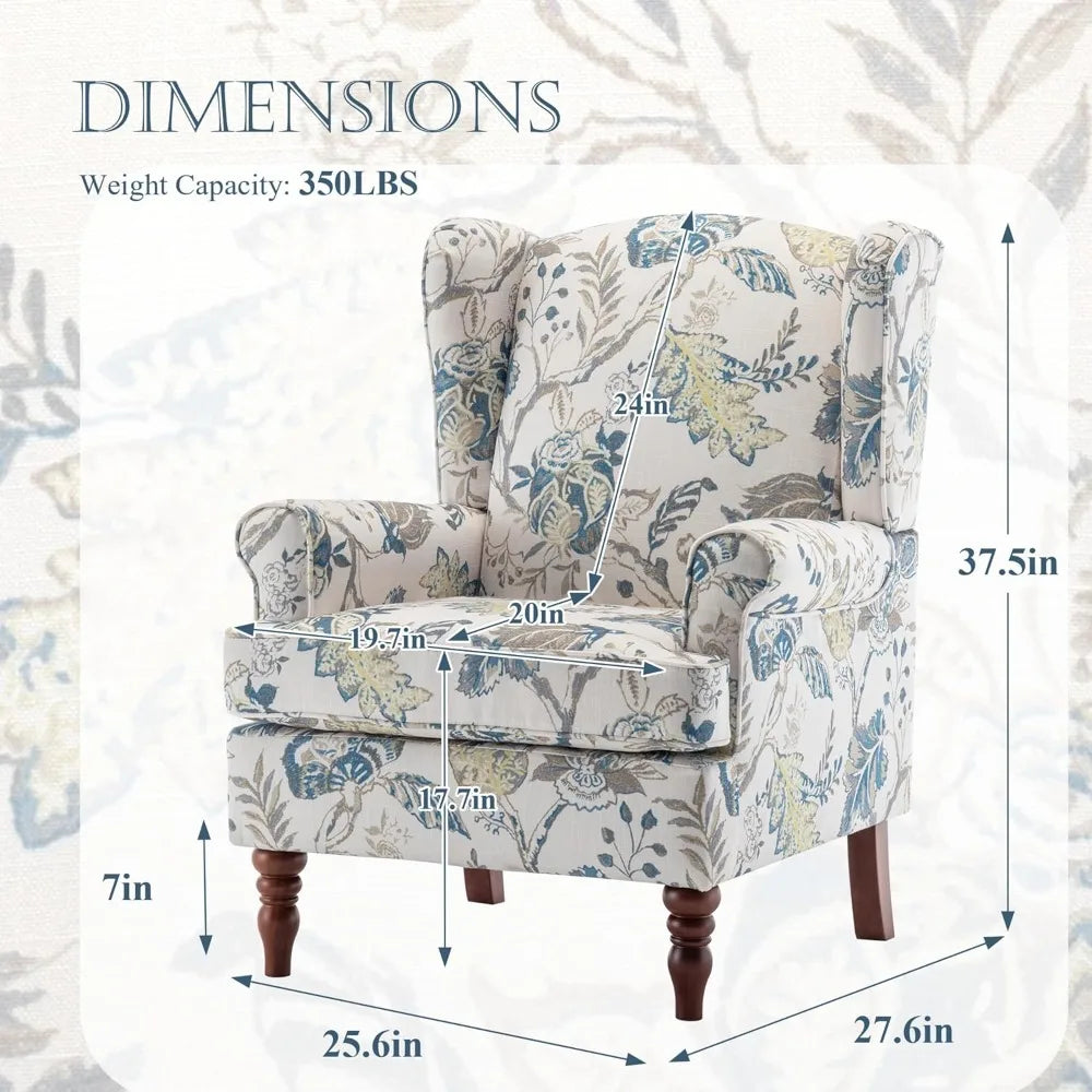 Floral Accent Chair High Back Upholstered Armchair With Solid Legs