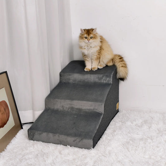 3/4 Steps Dog Stairs Ramp With Washable Cover Non Slip For Small Dogs