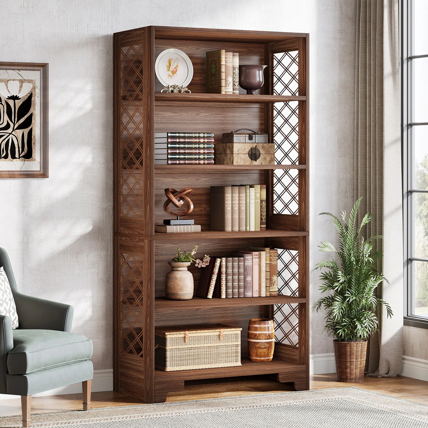 Tribesigns 6 Tier Bookcase Industrial Wood Shelves