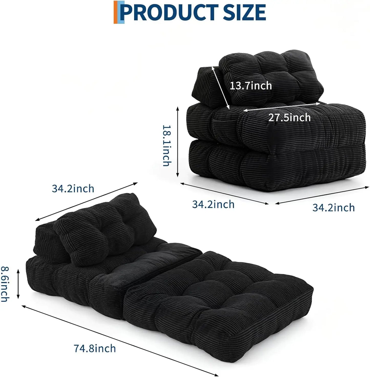 HiMISS 3In1 Folding Sofa Bed With Back Support Pillow