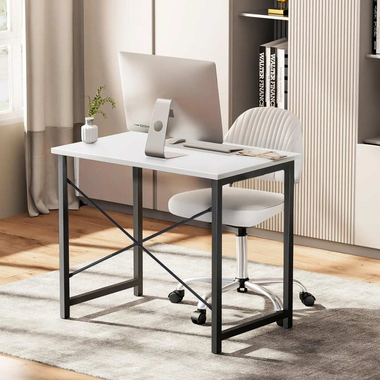 JHK Gaming Computer Desk With Wood Tabletop And Metal Frame