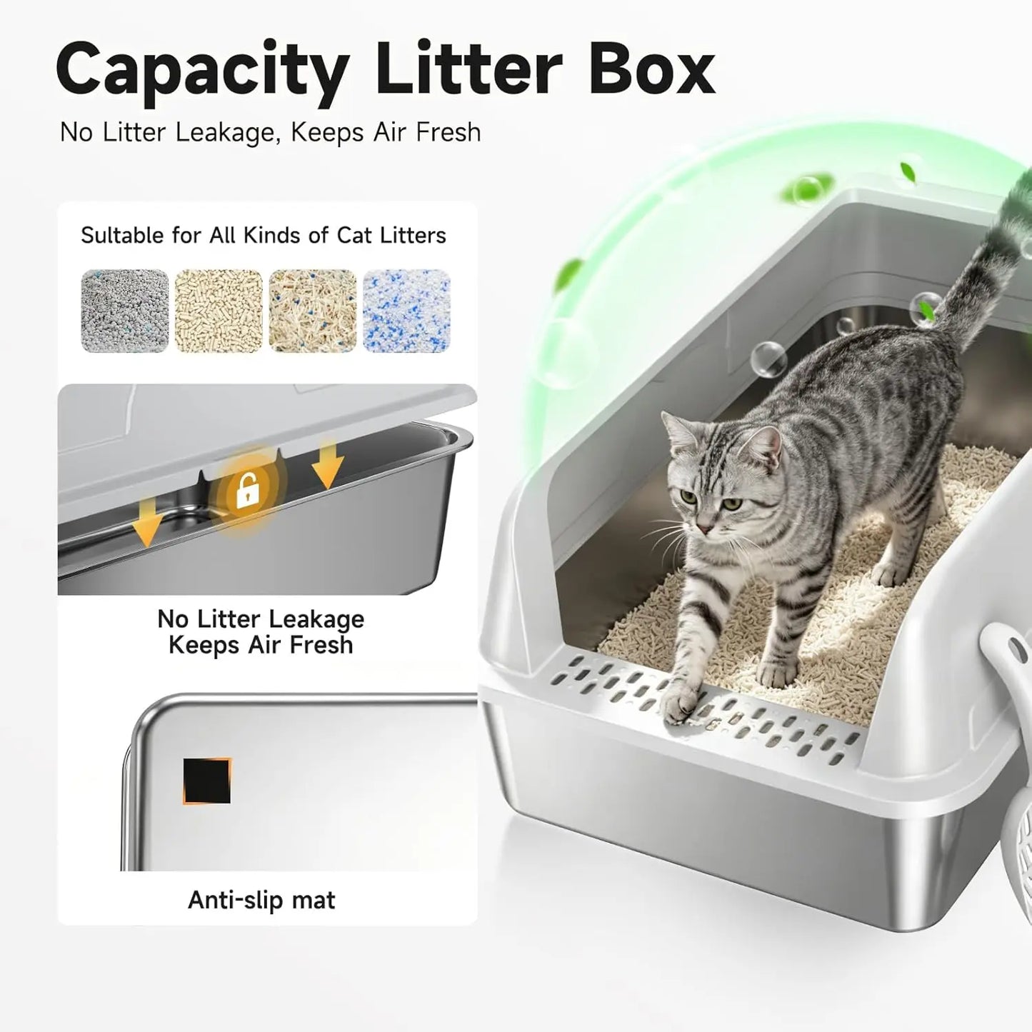 Stainless Steel Cat Litter Box With High Sides And Scoop