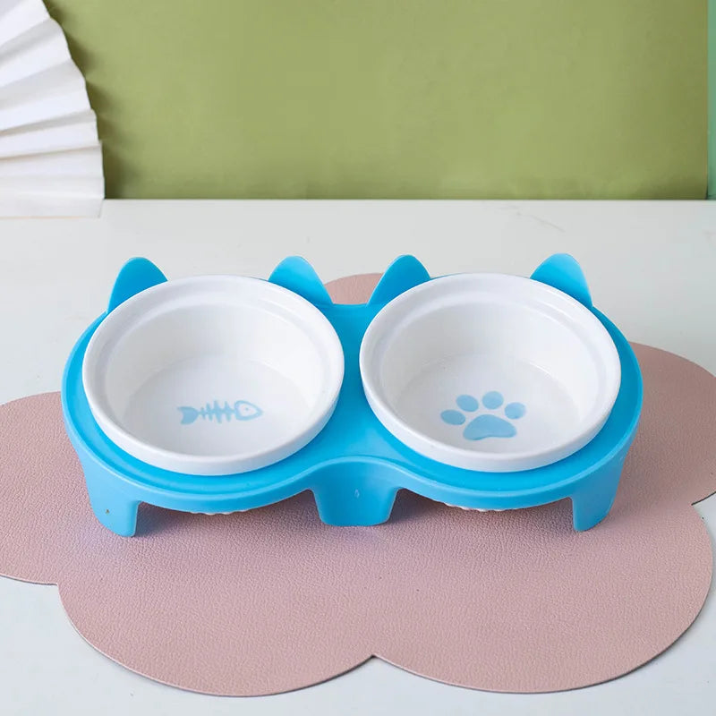 Cat Tilted Feeding Bowl With Anti Slip Stainless Steel Inner