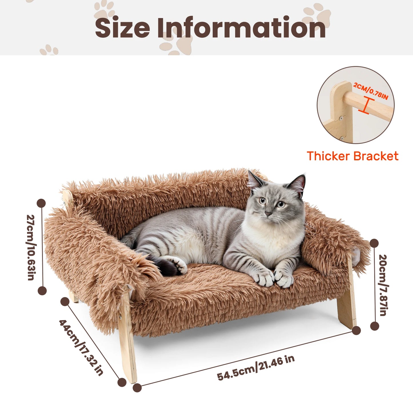 Wooden Leg Raised Plush Cat Sofa Bed for Indoor Cats