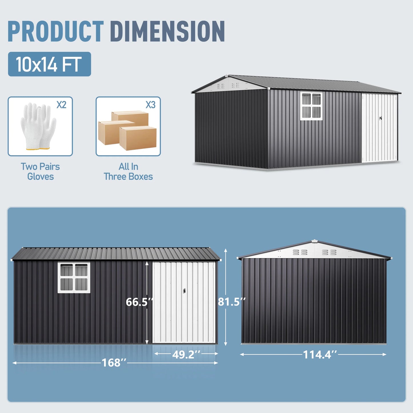 VIWAT Outdoor Metal Storage Shed With Window Lockable Garden Tool Shed