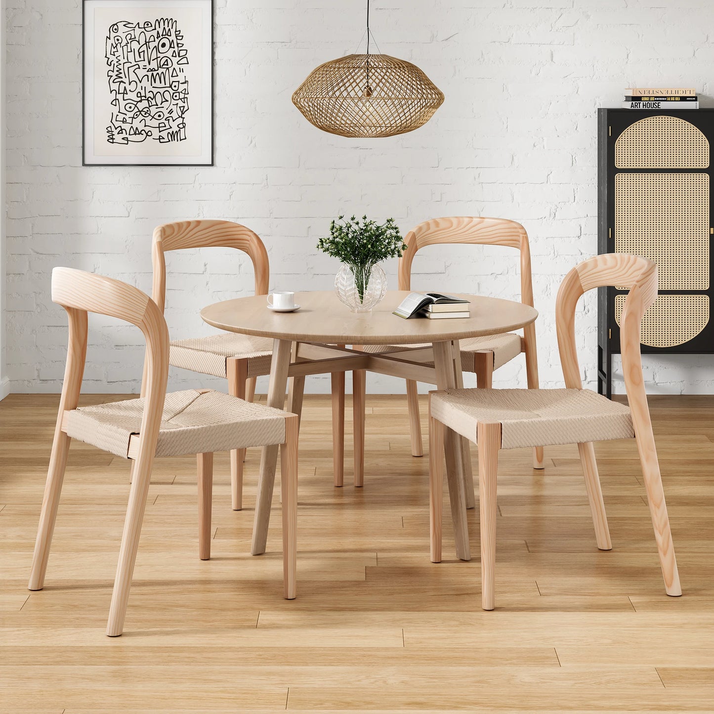 FARINI Ash Wood Stackable Dining Chairs Midcentury Modern Set 2