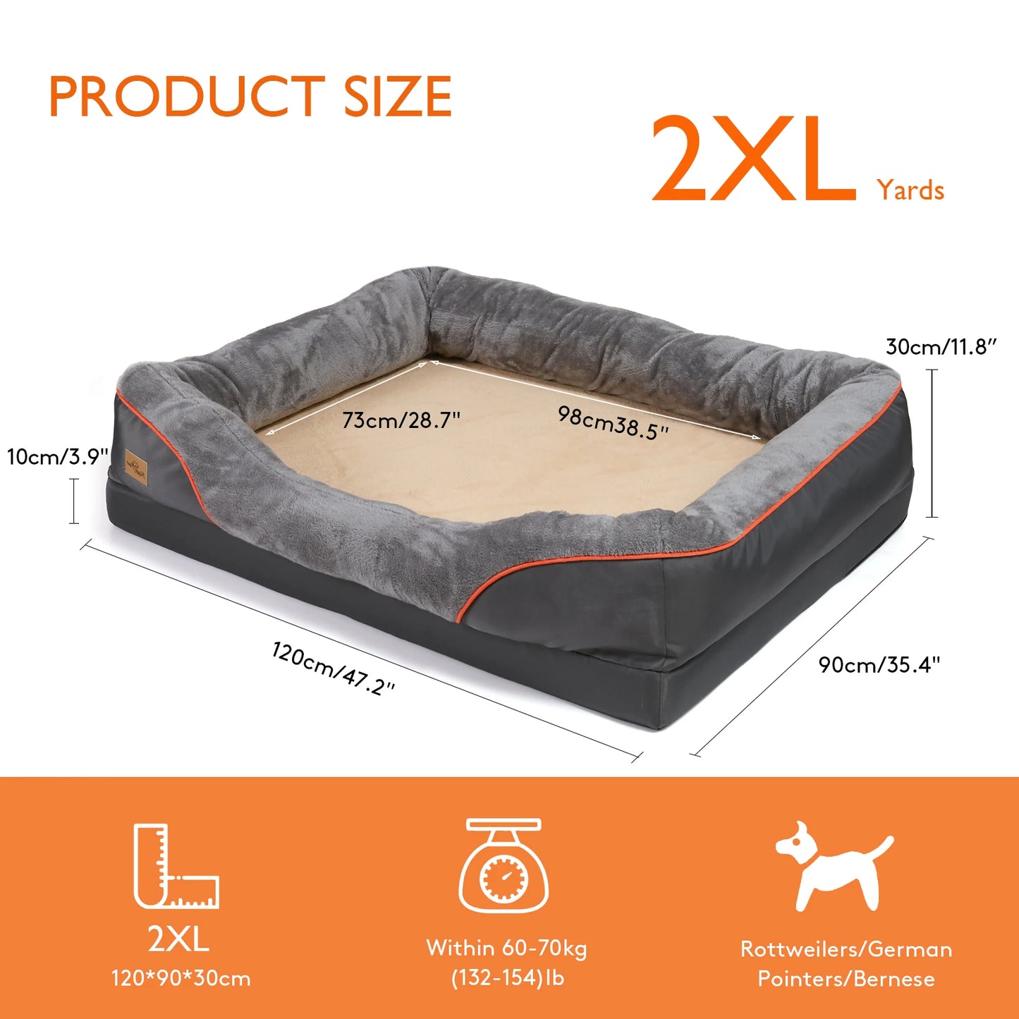 BINGOPAWCN Dog Bed With Washable Removable Cover Anti Allergy Waterproof