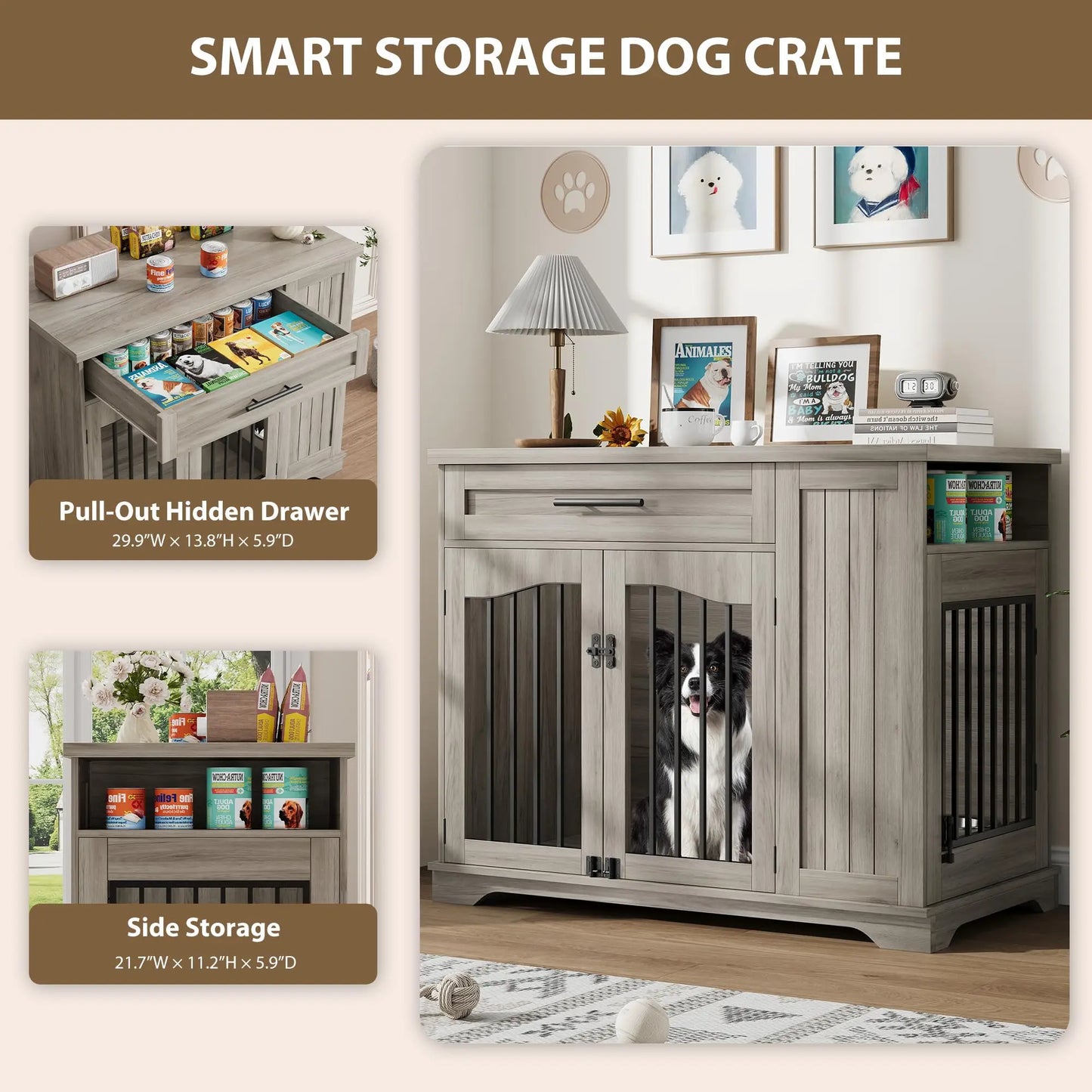 HiMISS Furniture Style Dog Crate Drawer Storage Heavy Duty Kennel