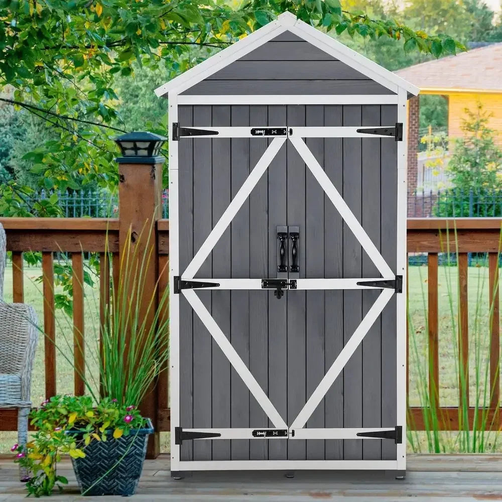 Durable Outdoor Storage Cabinet With Two Shelves For Lawn Tools