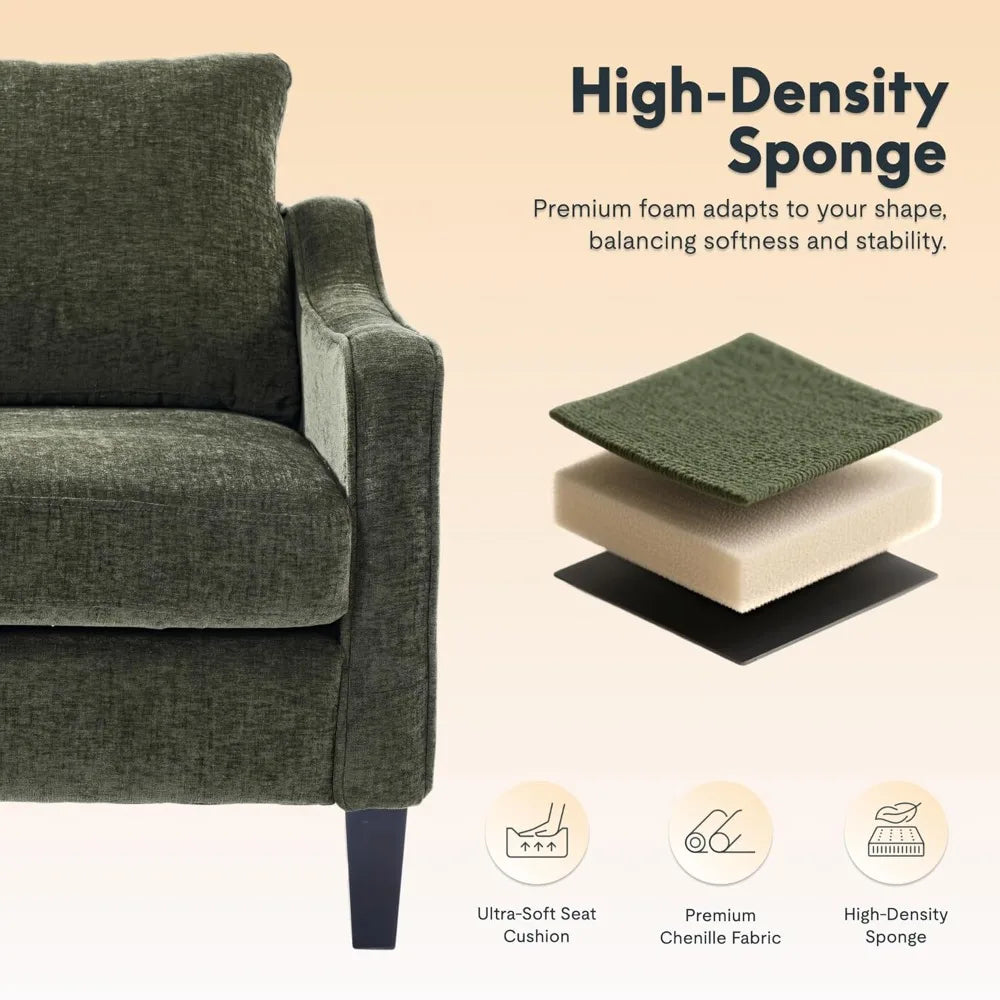 Chenille Upholstered Armchair Living Room Mid Century Modern