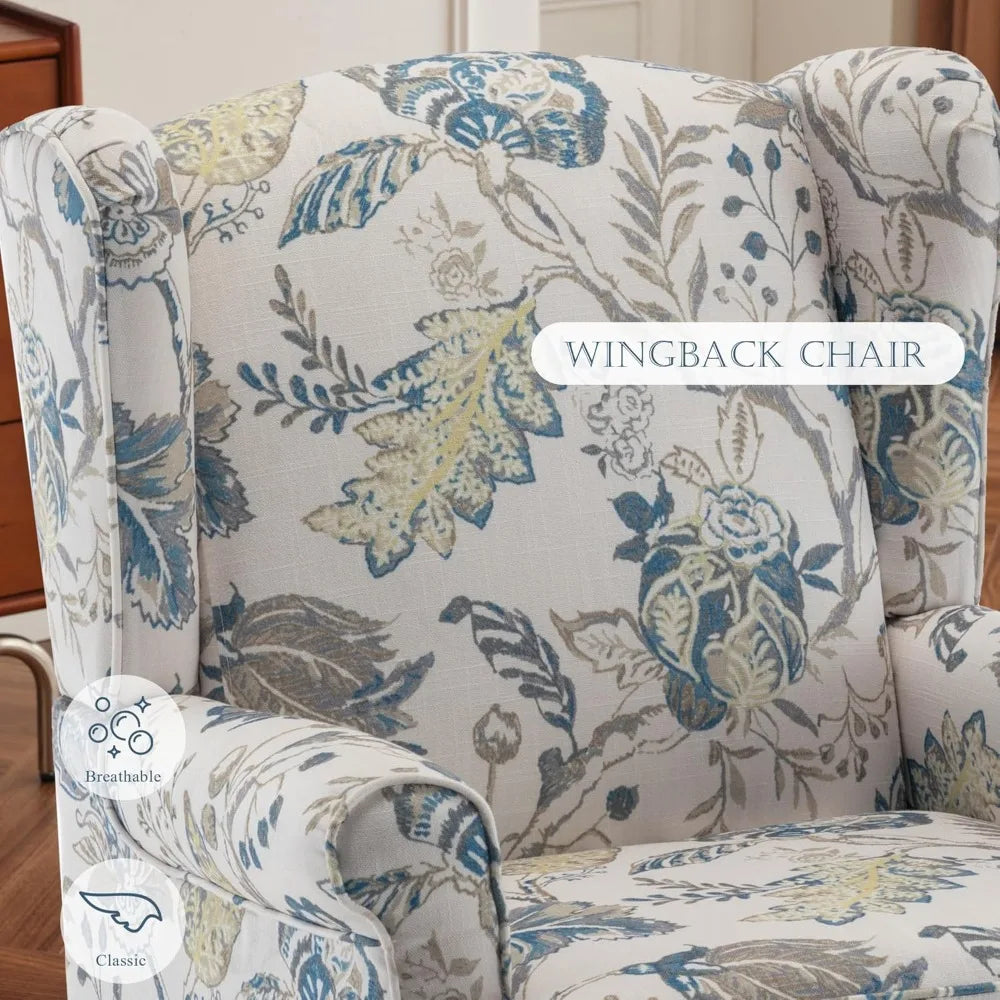 Floral Accent Chair High Back Upholstered Armchair With Solid Legs