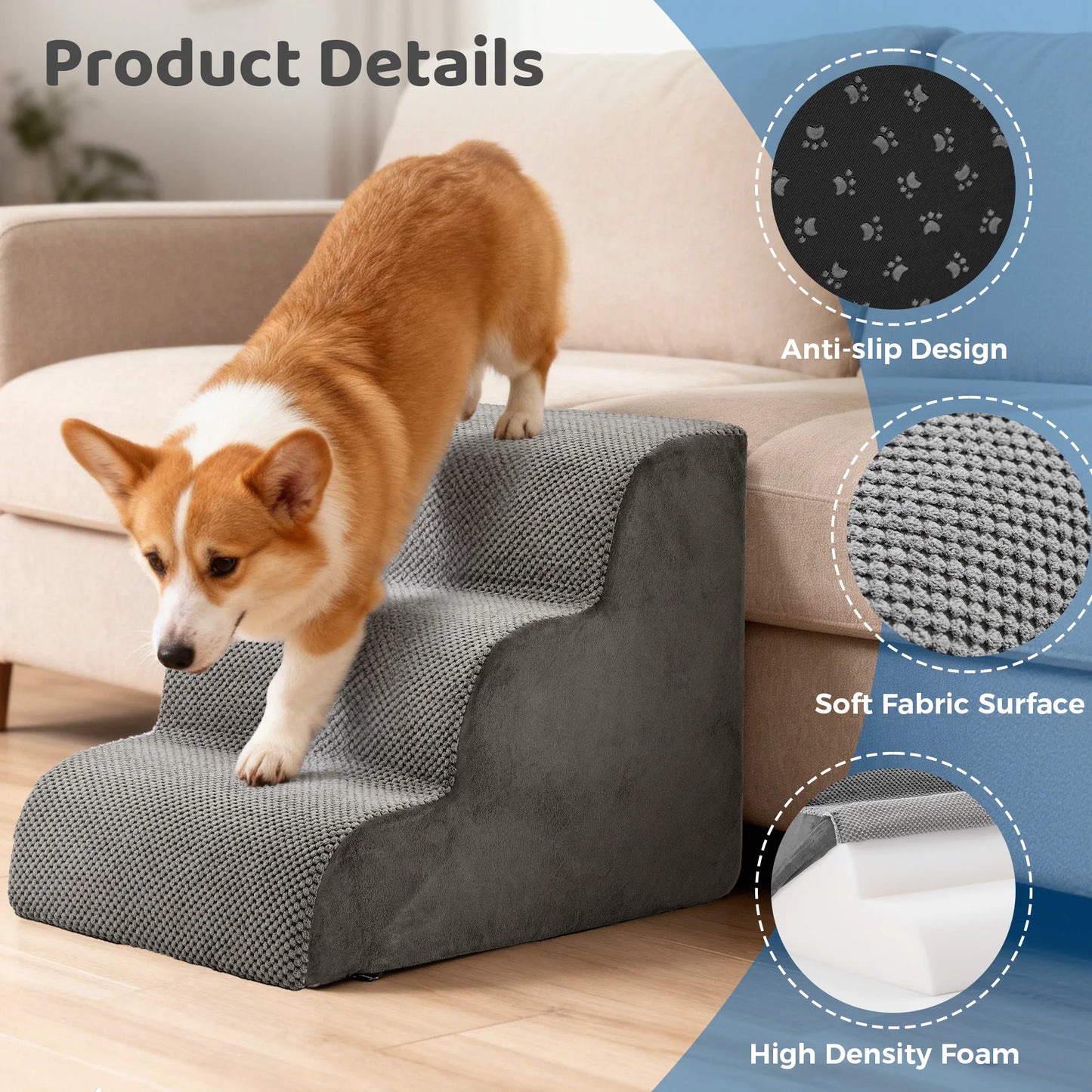 High Density Foam Dog Stairs Curved Ramp Indoor Non Slip
