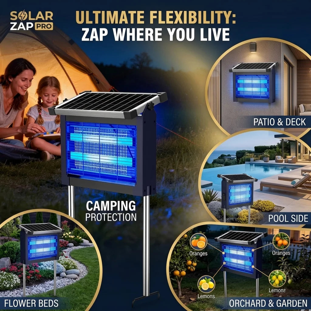 Outdoor Solar Bug Zapper Cordless 4500V Waterproof Mosquito Killer Patio
