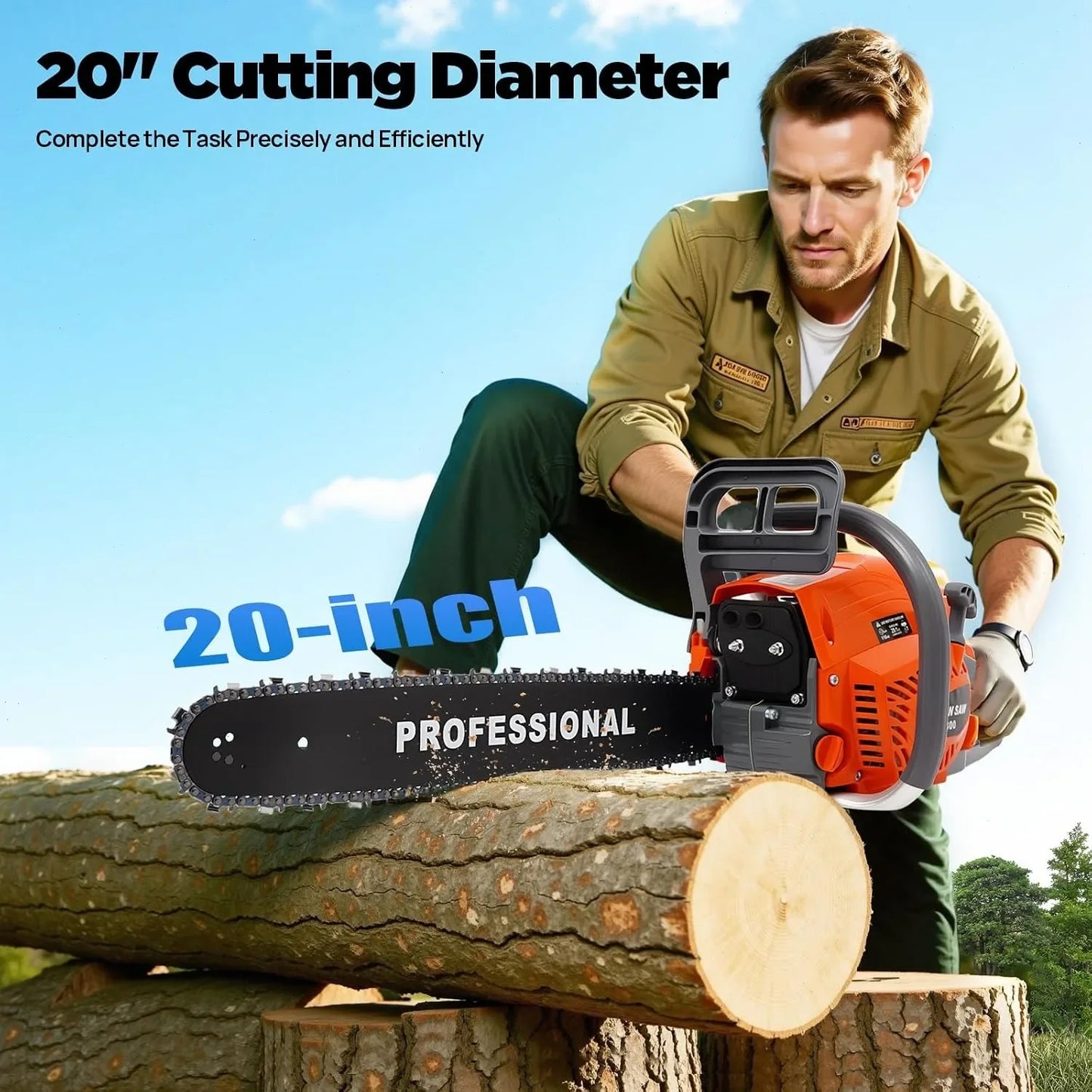 Bymaocar Gas Powered Chainsaw 58cc For Wood Cutting And Gardening