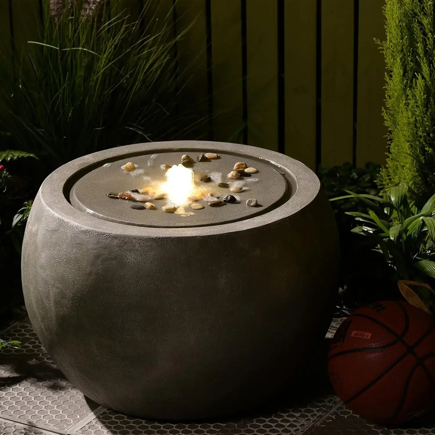 Garden Water Fountain Outdoor Round Bubbler Water Feature With Lights And Pump