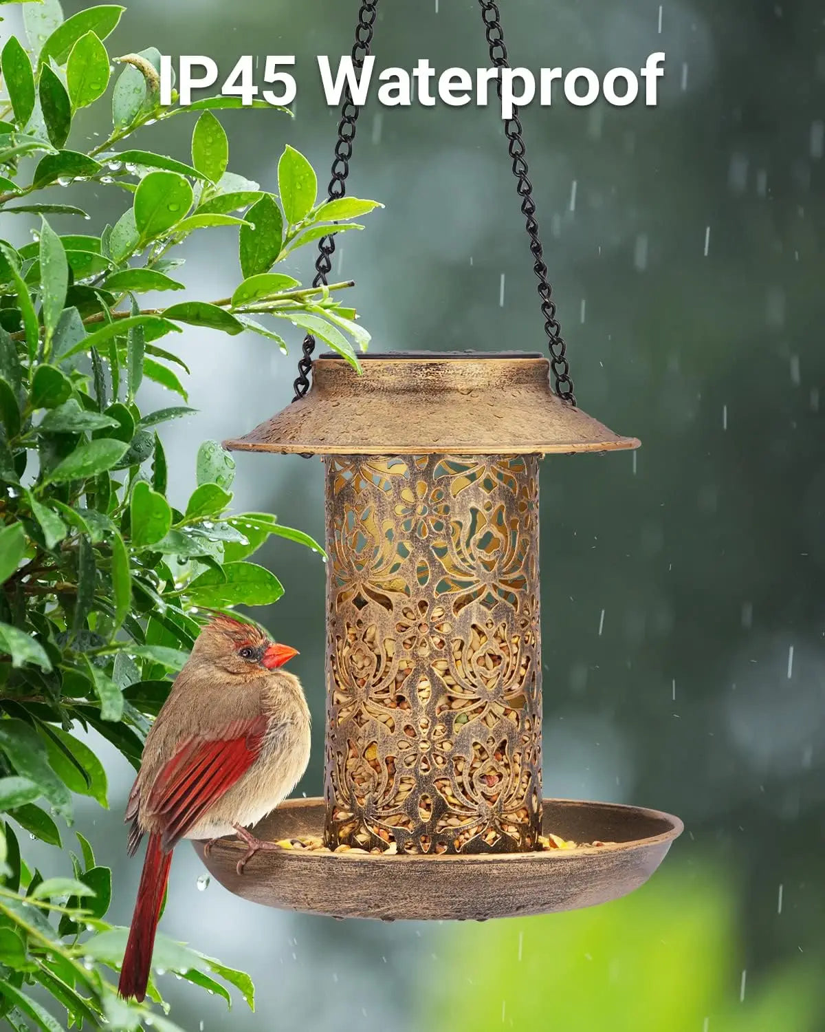 Solar Bird Feeder Outdoors Hanging Garden Lantern With S Hook