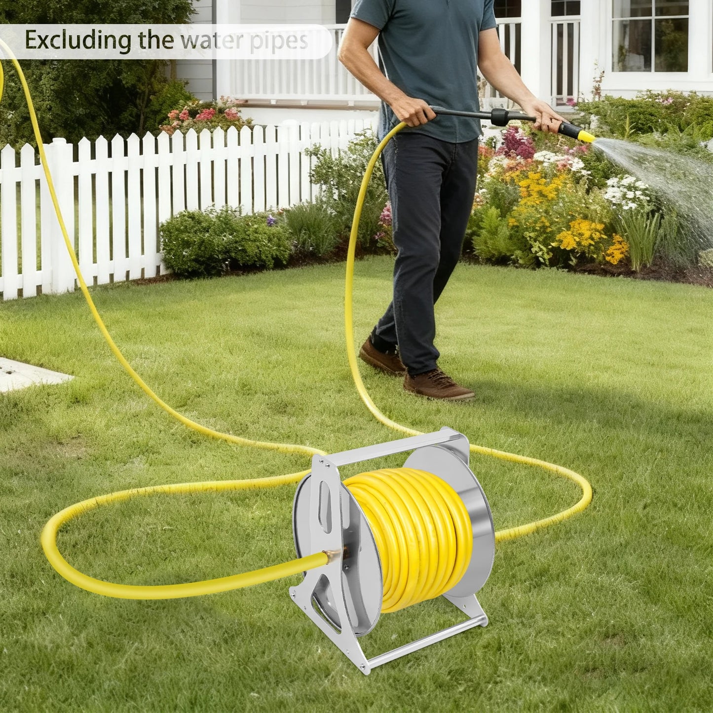 Heavy-Duty Water Hose Reel For Garden With Handle Fittings