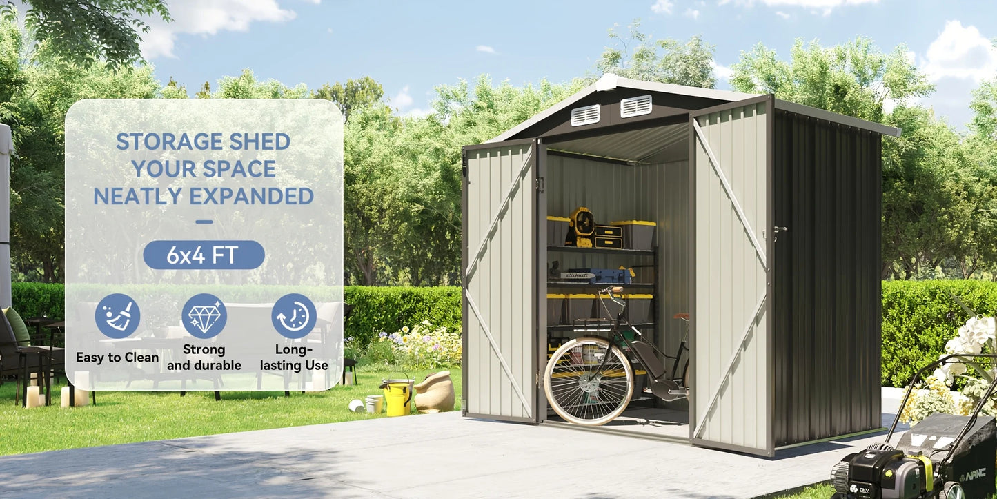 Gable Roof Metal Storage Shed With Lockable Doors And Ventilation