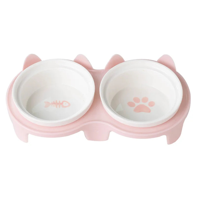 Cat Tilted Feeding Bowl With Anti Slip Stainless Steel Inner