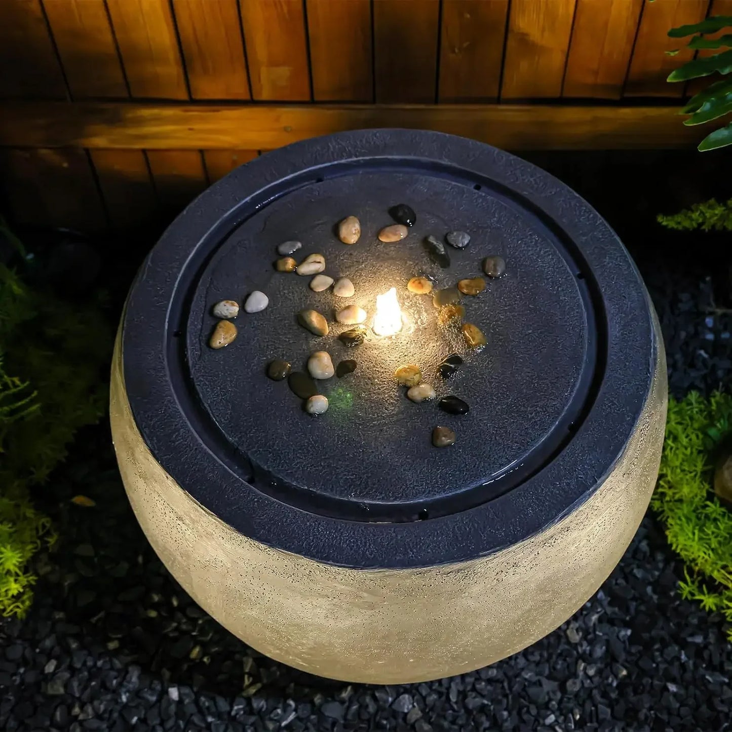 Garden Water Fountain Outdoor Round Bubbler Water Feature With Lights And Pump