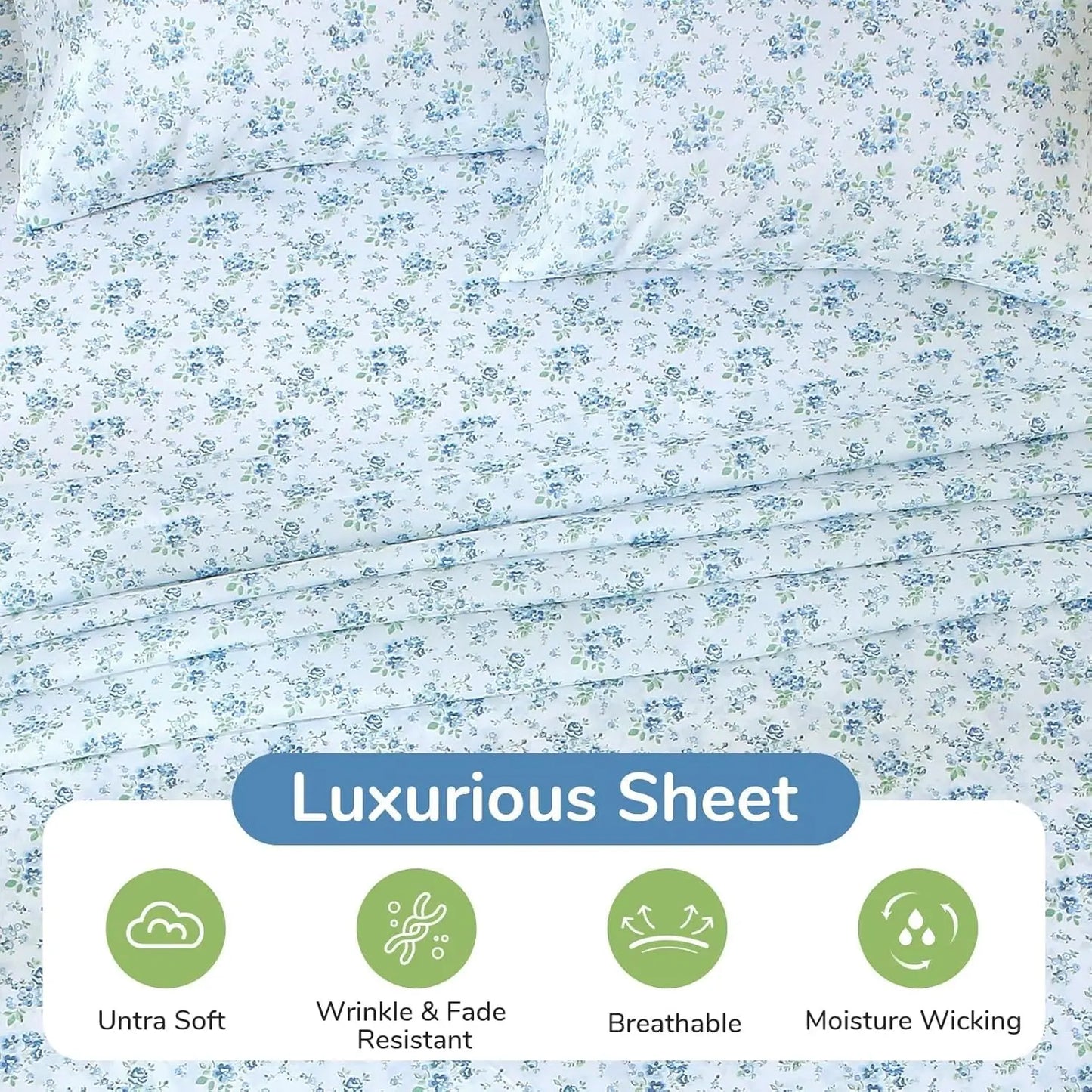 4 Piece Sheet Set Soft Breathable Polyester Cotton Bedding Wrinkle Free