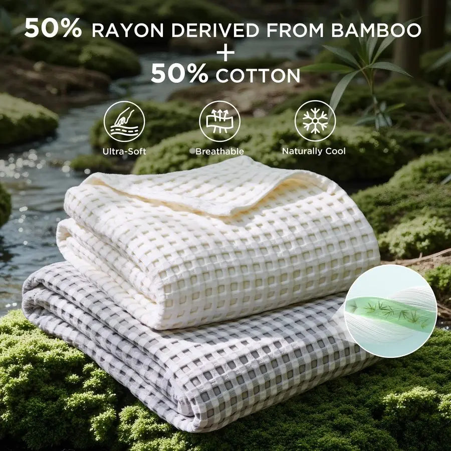 Cooling Waffle Blanket Lightweight Cotton Bamboo Rayon For Hot Sleepers