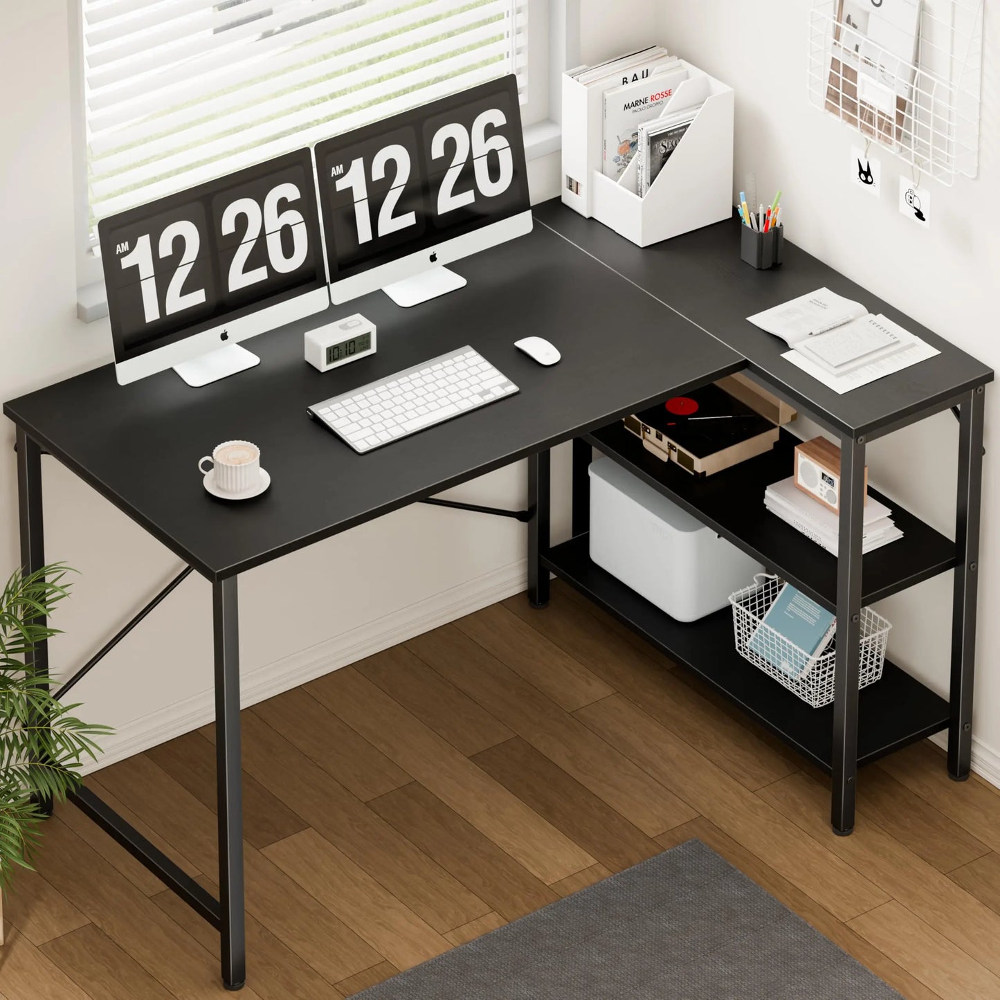 JHK L Shaped Desk With Reversible Storage Shelves For Office