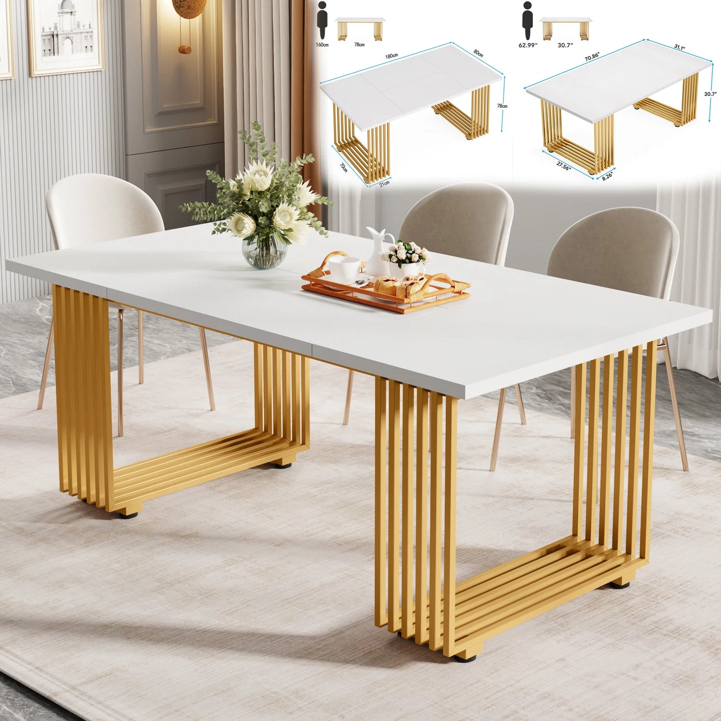 Tribesigns Rectangular Dining Table For 4 To 6 With Faux Marble Top