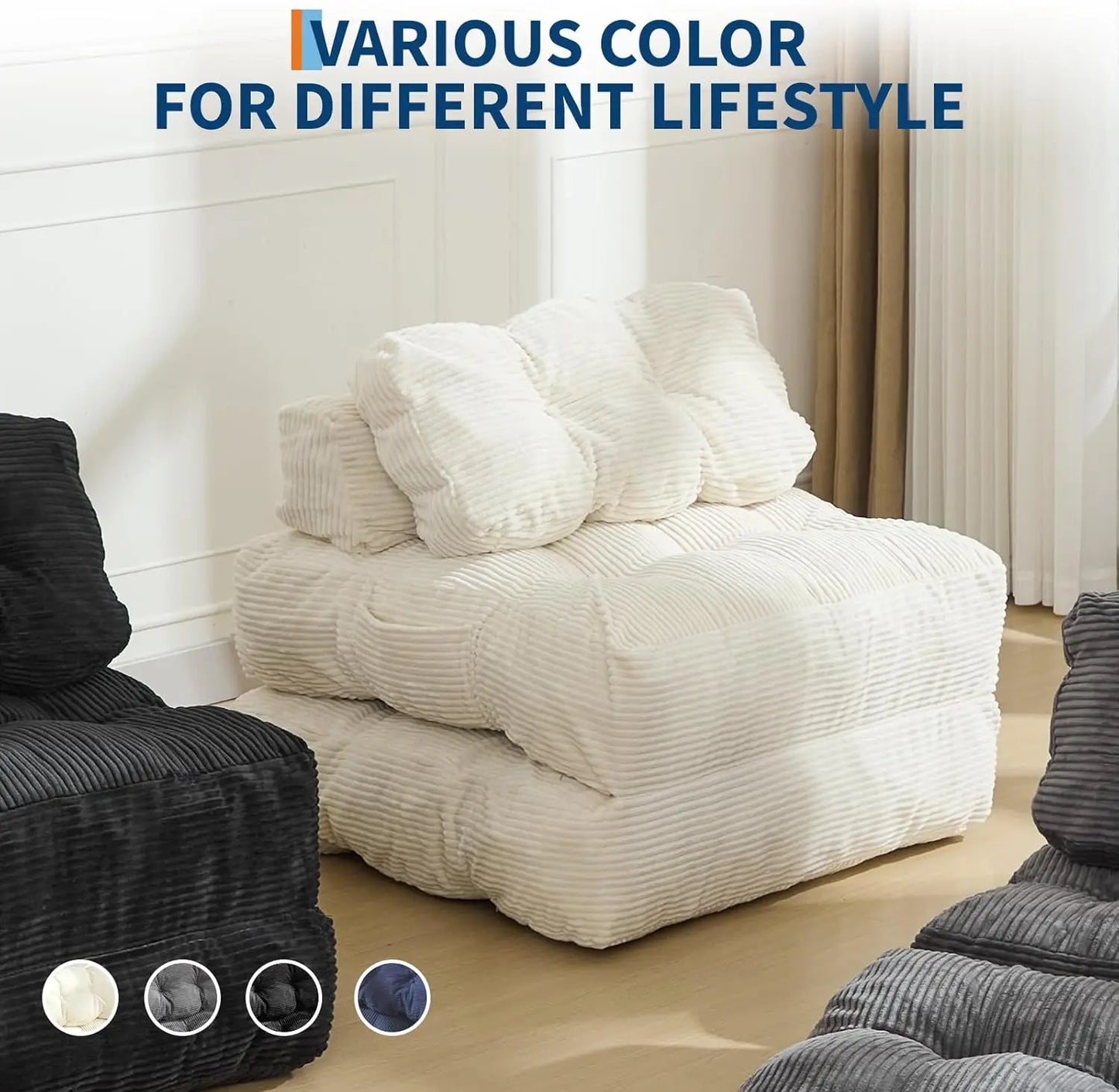 HiMISS 3In1 Folding Sofa Bed With Back Support Pillow