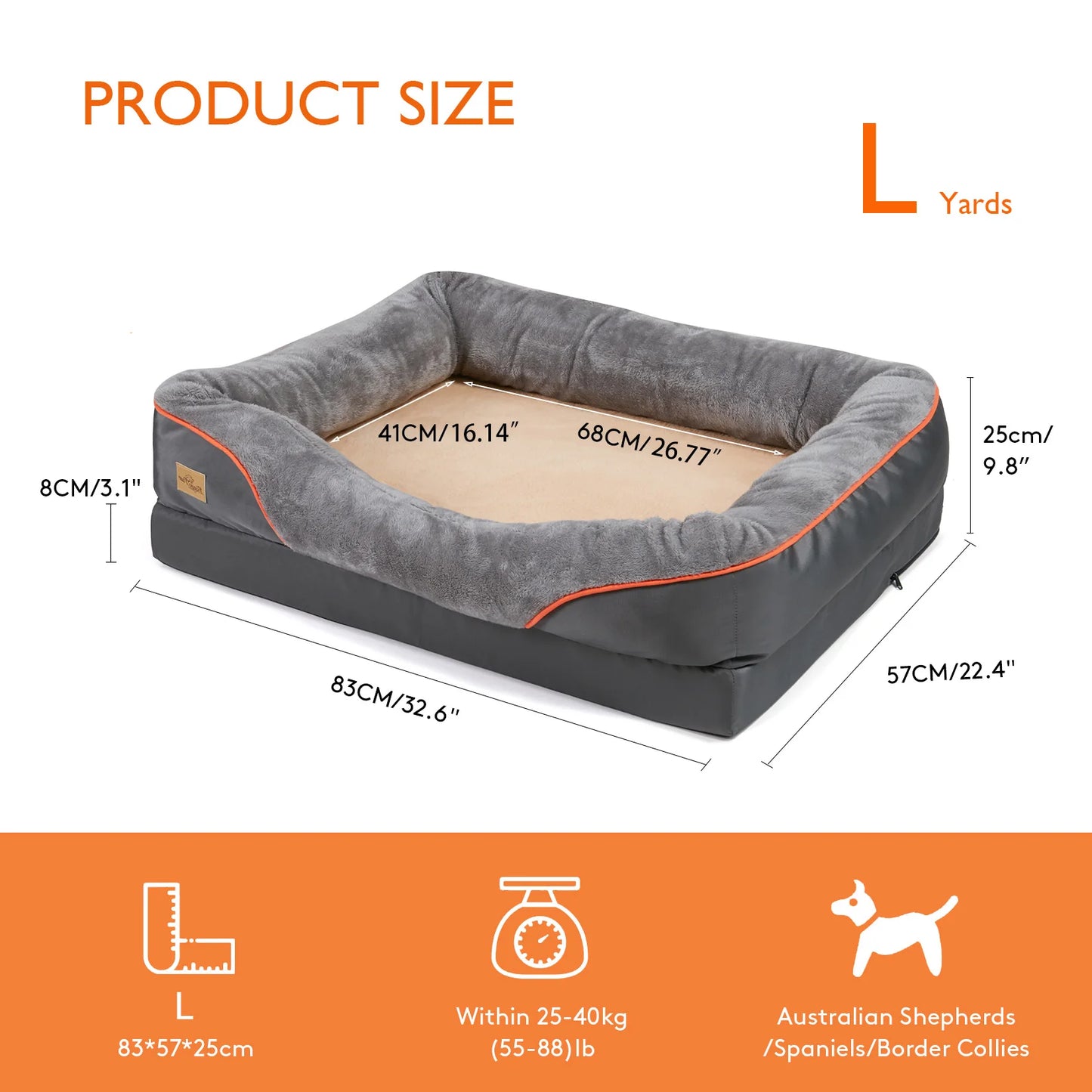 BINGOPAWCN Dog Bed With Washable Removable Cover Anti Allergy Waterproof