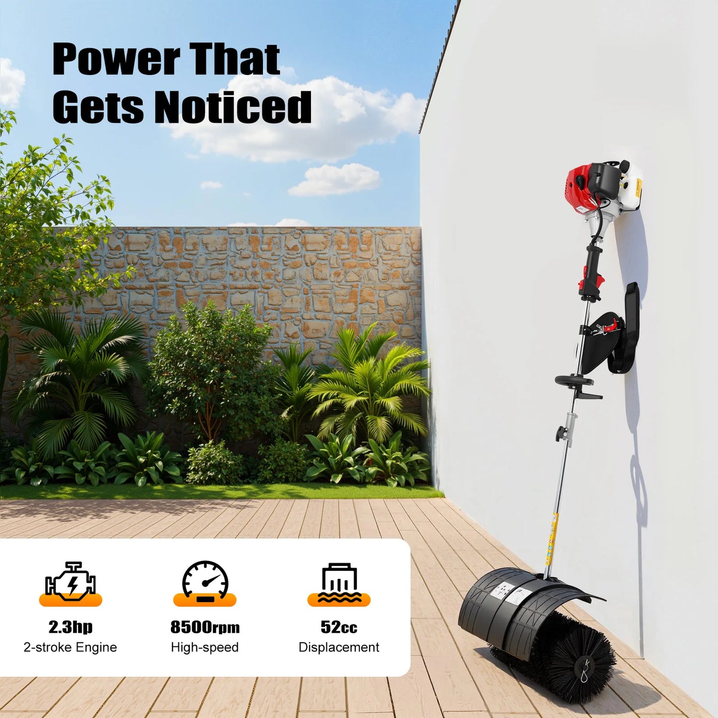 2.3HP Gas Powered Walk Behind Sweeper For Multi Surface Cleaning