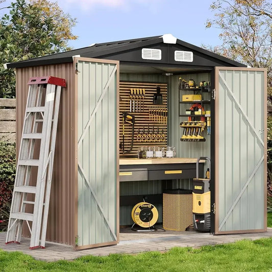 Metal Outdoor Storage Shed With Lockable Door And Sloping Roof